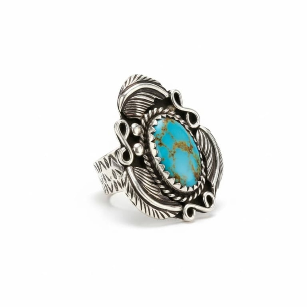 Native Silver And Blue Gem Ring - image 1